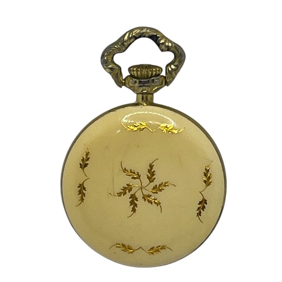 Arnex 17 Jewels cream enamel gold tone vintage pocket watch wind up Victorian main image 5